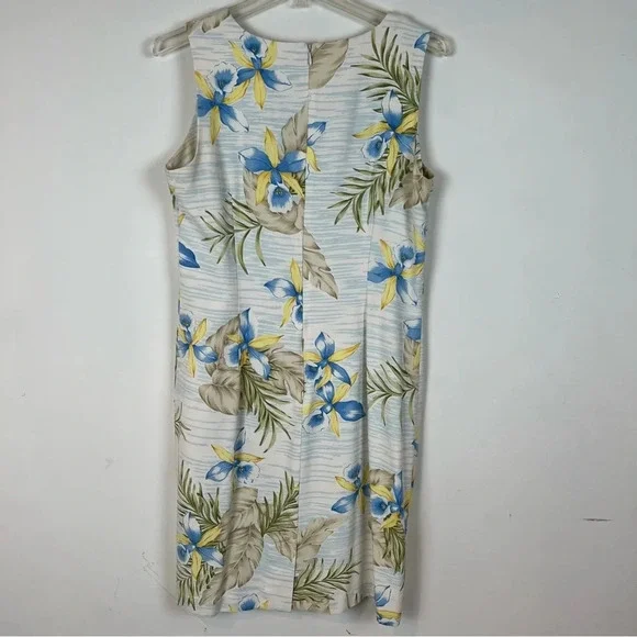 100% Silk Hawaiian Floral Sleeveless Dress Tropical Coastal Grandma 12 Cruise - Picture 5 of 10